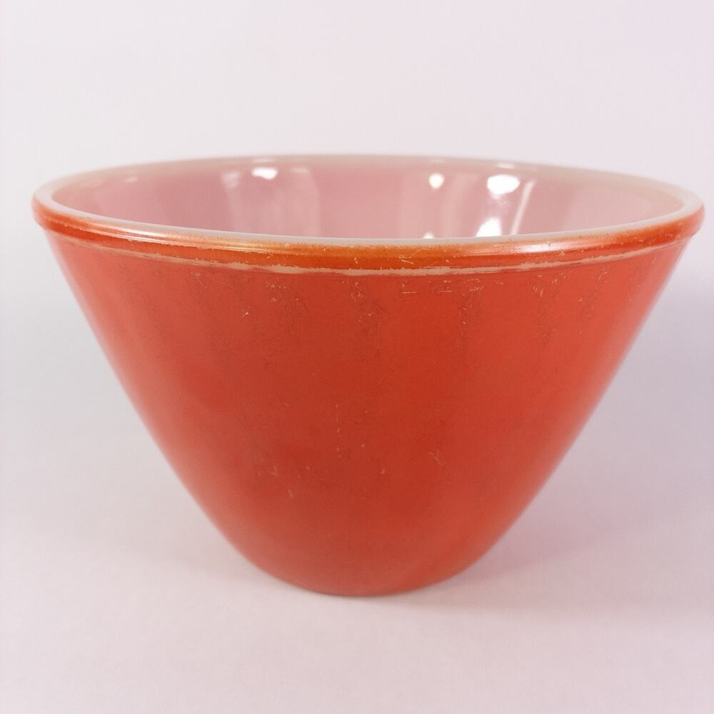 Vintage Fire King Glass Mixing Bowl Red 4.75" Height 7.5" Opening Oven Ware MCM